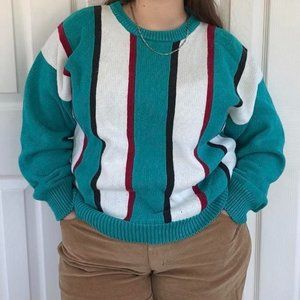 90s Teal Striped Sweater